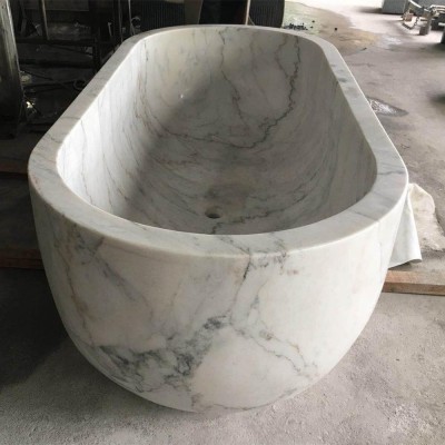 White marble round stone bathtub for fat people